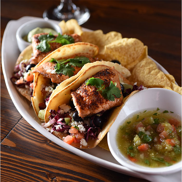 Duke's Seafood Untamed Salmon Tacos